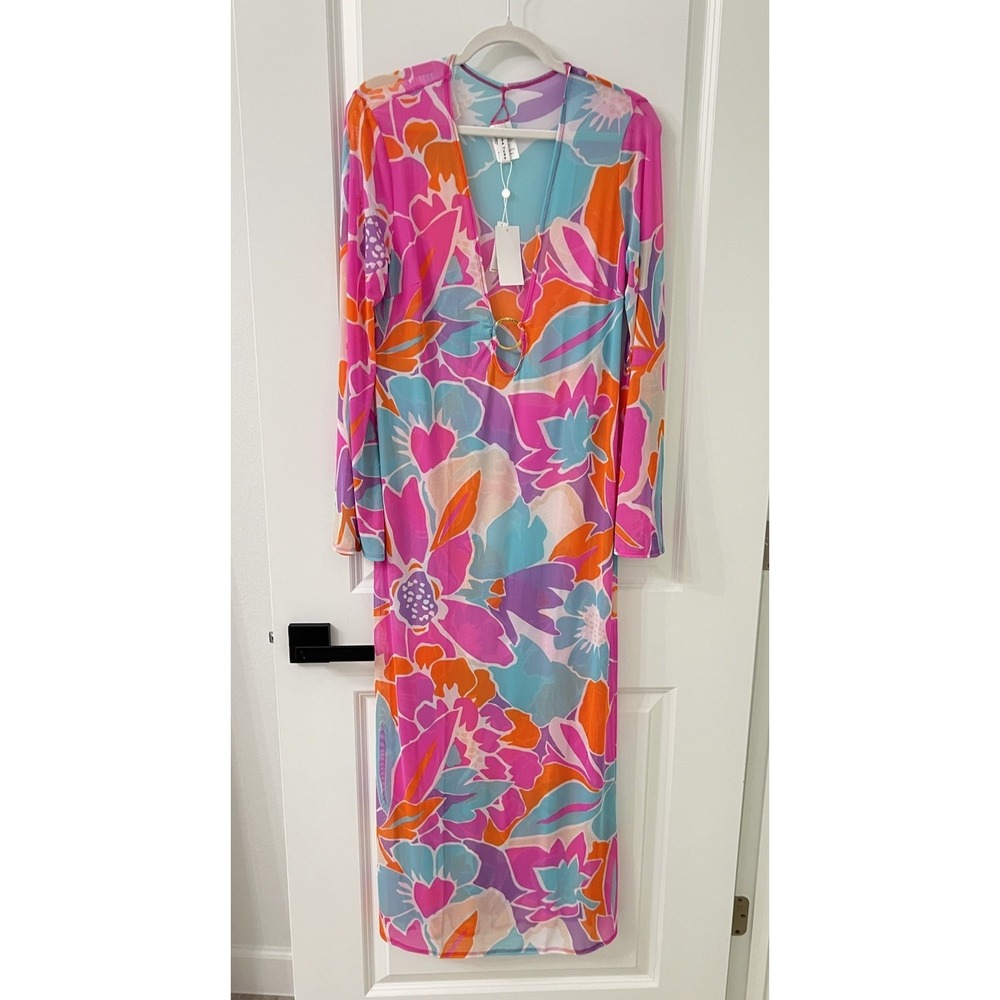 NWT Trina Turk Amalfi Women's Mesh Maxi Dress Swim Suit Cover Up Size L $178
